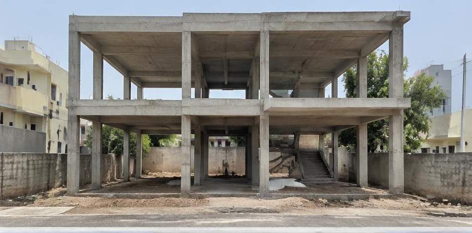 Illustrative after: RCC columns, beams and slabs at the structural stage.