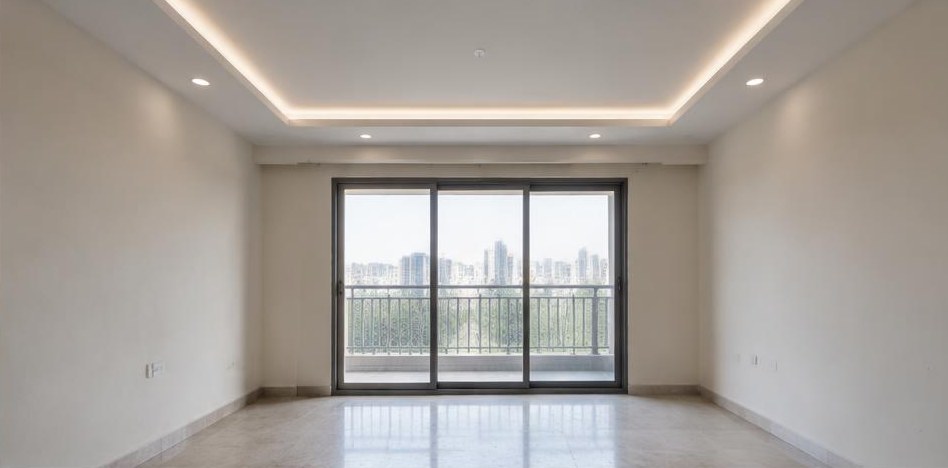 Illustrative after: Finished ceiling with recessed lights and perimeter cove.