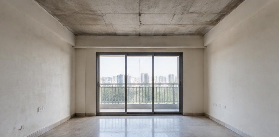 Illustrative before: Plain exposed ceiling before false-ceiling work.
