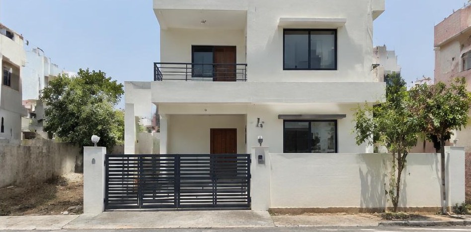Illustrative after: Illustrative finished home with exterior walls, windows and gate.
