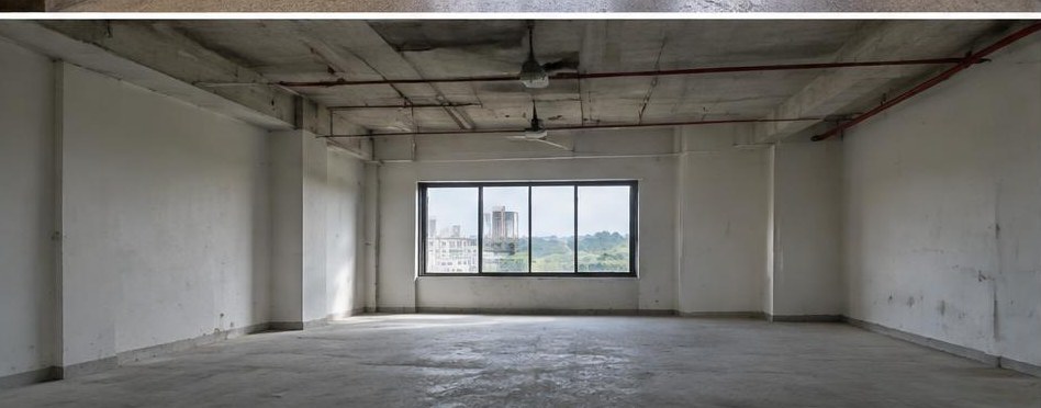 Illustrative before: Unfinished open office space before fit-out.