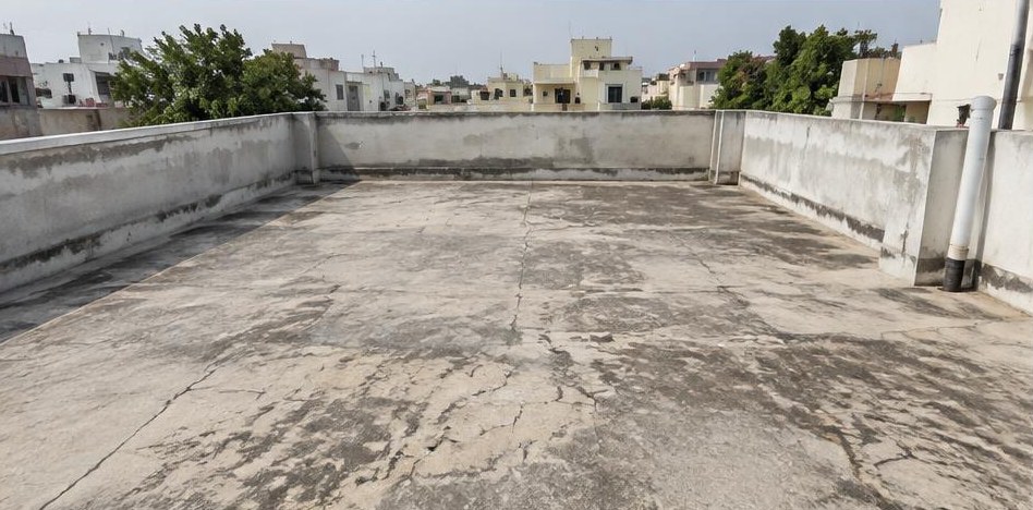Illustrative before: Cracked and weathered terrace before surface preparation.